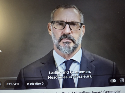 Prince Rahim Aga Khan speaking by video at the 2025 Global Pluralism Awards